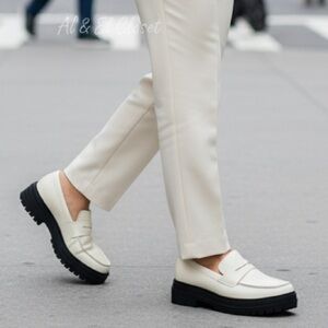 Quince Italian Leather Lug Sole Loafers Bone Ivory Platform Shoes Size 6.5 NWB